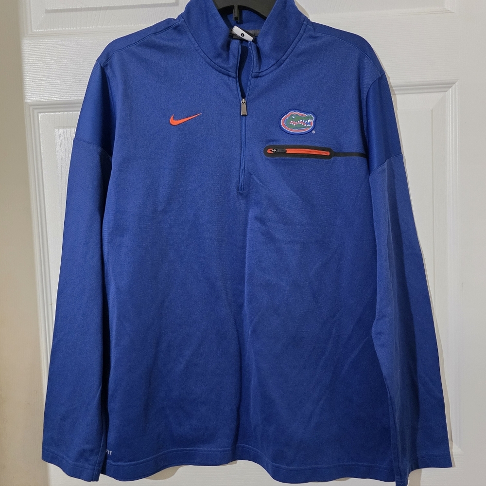 Men Size Large Nike Florida Gators Elite Coaches 1/2 Zip  Blue Shirt Jacket